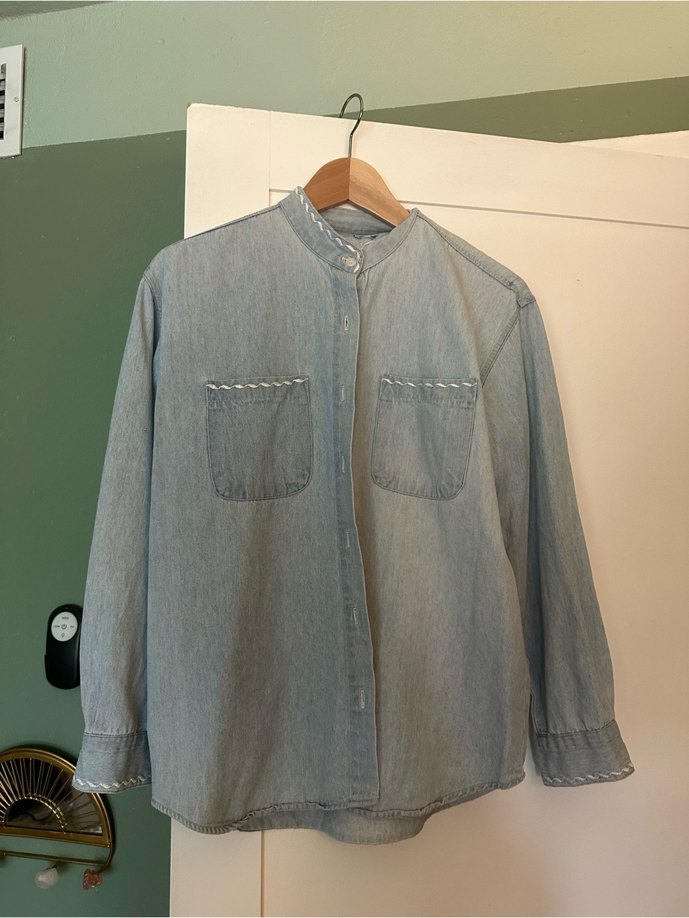 Light Blue Denim Band Collar Shirt